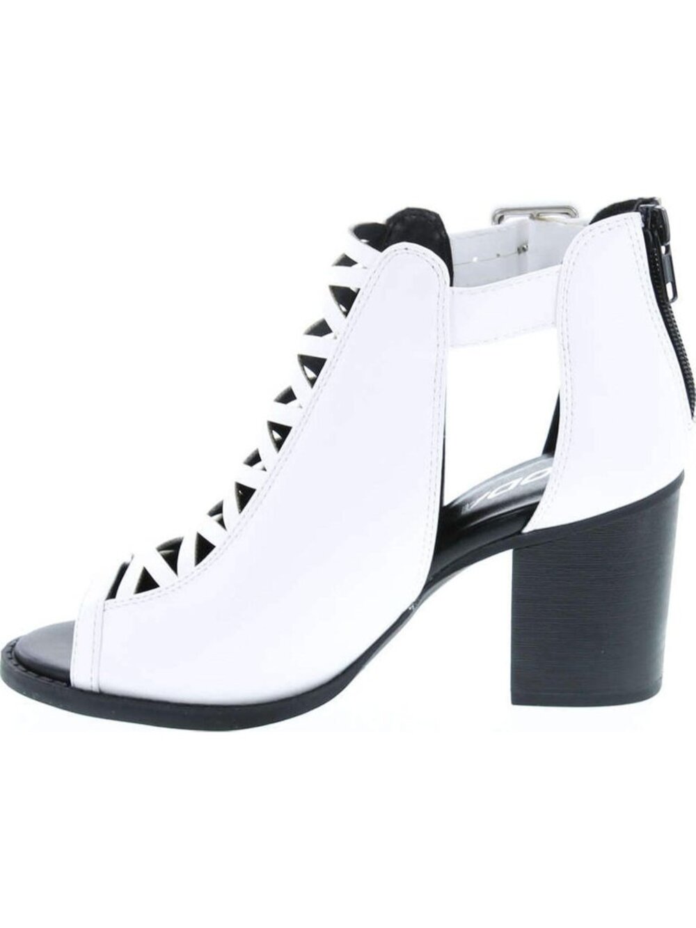 Women's White Pu Leather Open Toe Crisscross Strap Back Zipper High Heel Sandals